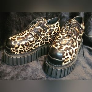 Lamoda Double Stack Platform Laced Shoe Leopard Print Size 5